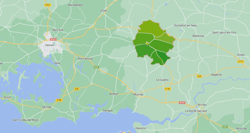 Questembert sur une carte