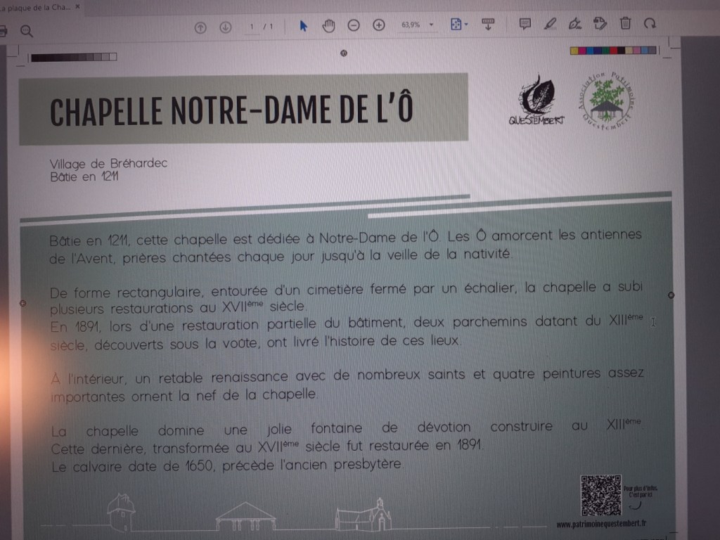 La plaque de la chapelle ND de l'Ô